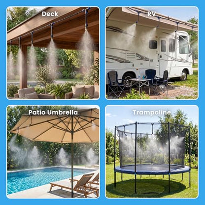 homenote Adjustable Misting System, 360° Flexible Brass Nozzles, 65FT Pre-Assembled Mister Hose for Patio Cooling, Garden Irrigation, Greenhouse Watering, Pet Chicken Coop Cooling - size: 65FT / 20M