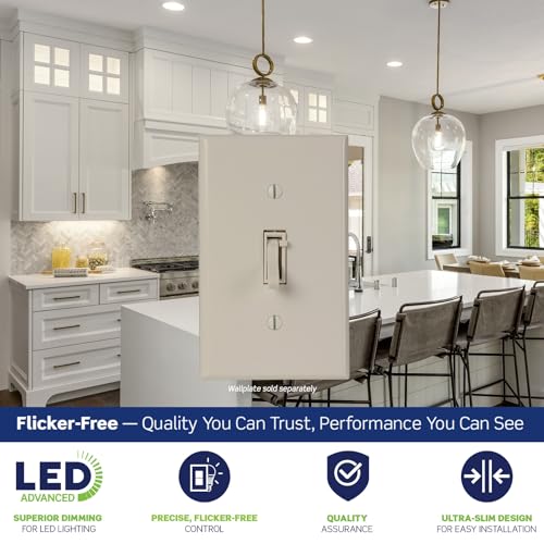 Leviton Toggle Slide LED Advanced Dimmer Switch for 150W Dimmable LED, Halogen and Incandescent Bulbs and Fixtures, TSL01-T, Light Almond - color: Light Almond