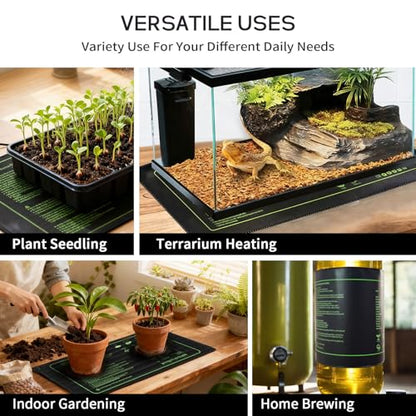 SYSAI Seedling Heat Mat 10" x 21" with Digital Thermostat, Waterproof Heating Pad for Indoor Seed Starting, Germination, Greenhouse & Reptile Tank