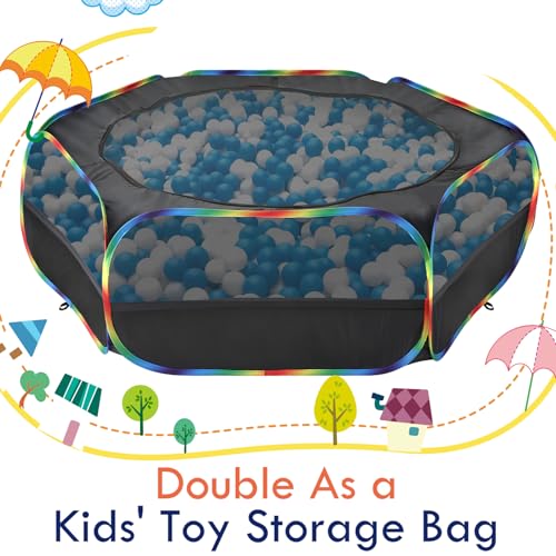 Pawaboo Small Animals Playpen, Waterproof Small Pet Cage Tent with Zippered Cover, Portable Outdoor Yard Fence with 3 Metal Rod for Chick/Kitten/Puppy/Guinea Pig/Rabbits/Hamster, Black + Rainbow - color: Black + Rainbow