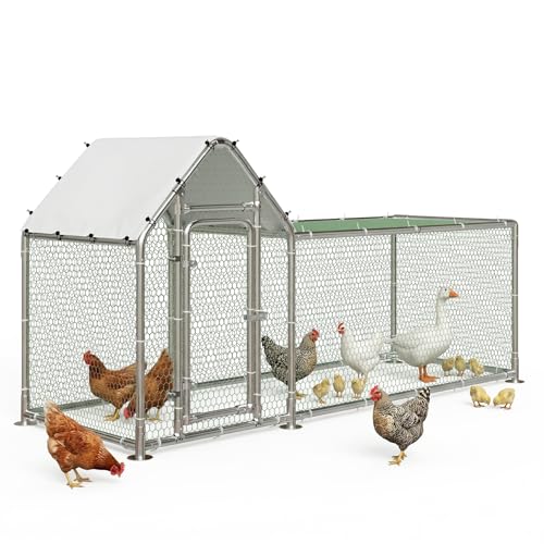 BOSSIN Bold Chicken Coop Run Large Metal Chicken Pen Outdoor, Poultry Cage Spire Shape, Heavy Duty Walkin for Yard with Waterproof and Anti-UV Cover,for Duck Rabbits Habitat