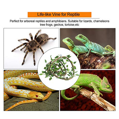 Reptile Climbing Branch | Flexible Jungle Vines 9.84ft | Bendable Rattan with Suction Cups | 3 Vines for Lizards/Chameleons/Tree Amphibians | Safe PU Material