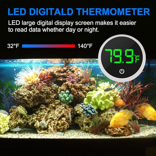 DORHEA 2Pcs Digital Aquarium Thermometer Fish Tank Digital LED Display Thermometer Fahrenheit Aquarium Temperature Sensor with LED Touch Screen for Aquarium Glass Containers Plant Reptile Turtle Tank - color: 2pcs round-white
