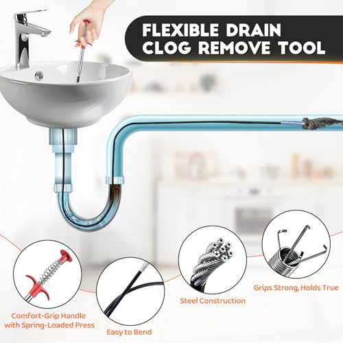 Flexible Grabber Claw (4 Claws), Drain Snake with Tweezers, Bendable Hose Grabber Reacher Tool, Retractable Drain Clog Remover Tool, Pickup Tool for Bath Tub, Toilet, Kitchen Sink & Sewer (24 inches) - color: 24 inches
