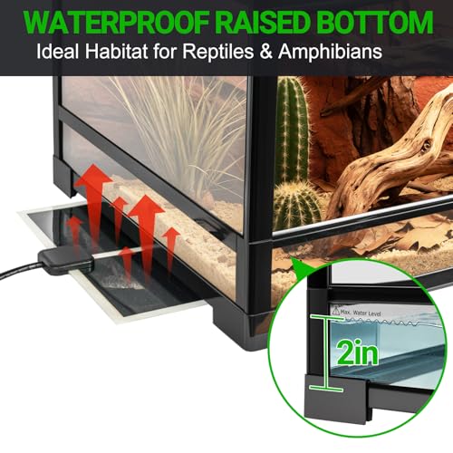 REPTI ZOO Full Glass 35 Gallon Reptile Tank, Front Opening Wide & Low Reptile Terrarium 36" x 18"x 12" for Lizard Gecko Tortoise Snake, Top Screen Ventilation & Anti Escape Lid