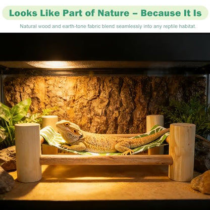 Wooden Bearded Dragon Cloth Bed, Reptile Hammock for Bearded Dragon Tank Accessories, Small Animal Habitat Decor
