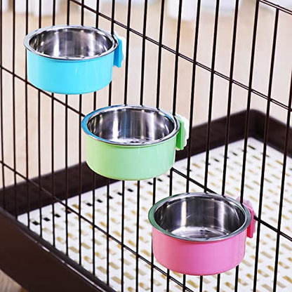 Dog Crate Bowl, Hanging Stainless Steel Removable Pet Crate Water & Food Bowls, Pet Cage Feeder Container Coop Cup for Cat Puppy Birds Rats Guinea Pigs Rabbit Hamster (2PCS) - color: (Round) Dark Blue/Grey