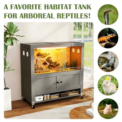 COCO DESIGN 45 Gallon Reptile Tank, Bearded Dragon Tank Reptile Enclosure with Mesh Top Fron, Integrated Sliding Lockable Doors with Storage Cabinet Large Habitat for Snake Tank Lizard Turtle