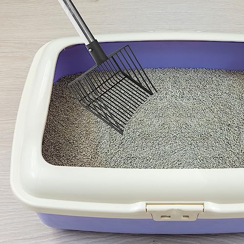 PUPTECK Fast Sifting Cat Litter Scoop - Long Handle Chicken Poop Scooper with Deep Shovel, Heavy Duty & Non-Stick Kitty Metal Litter Sifter, Chicken Coop Accessories