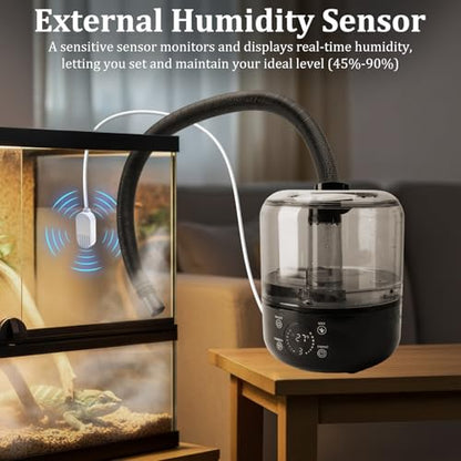 3L Reptile Fogger - Reptile Humidifier Fogger with Humidity Control Sensor, Timer & 3 Adjustable Mist Levels, Touch & Remote Control, Reptile Mister for Reptiles Amphibians Snake Herps