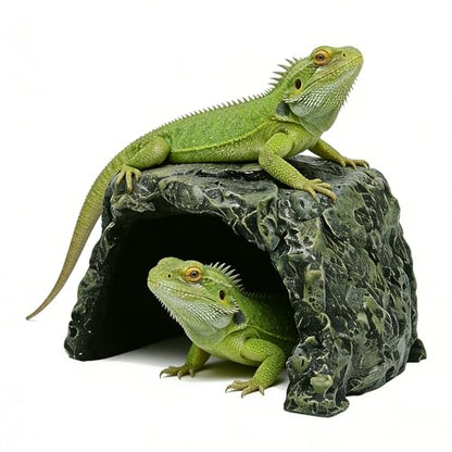 Generic Rock Hide Cave for Reptiles & Amphibians, Large Aquarium Fish Hide Cave Decoration, Stone Cave Hide House Terrarium & Aquarium Accessories for Betta, Shrimp, Turtle, Bearded Dragons, Lizards