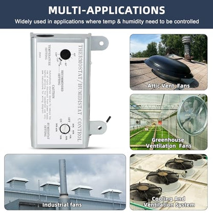 Criditpid Attic Fan Adjustable Thermostat & Humidistat Controller Box for Powered Attic Ventilators Fan- Replacement Temperature Humidity Controller.