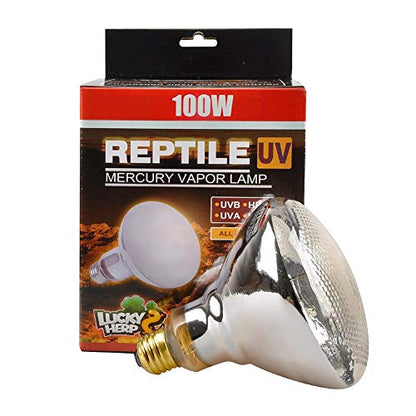 LUCKY HERP Reptile UVA UVB Mercury Vapor Bulb Lamp,Screw Thread,PAR38,100 Watt (Clear)