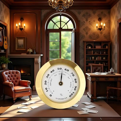 Golden Upgraded Mini 38mm Round Glass Analog Hygrometer Suitable for Humidors Guitar Violin, Thermometer with Probe Thermometers and Weather Instruments Temperature Reading Thermometer