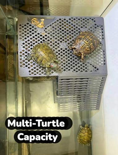 Large Wide Turtle Basking Platform with Built-in Food Tray, Zero Zip-Tied, Non-Slip Ramp, Resting Turtles Dock, for 50–120 Gallon Aquariums(14-in Width) Spacious Multi-Turtle Tank Accessories - size: Large（12.6×8.6inches）