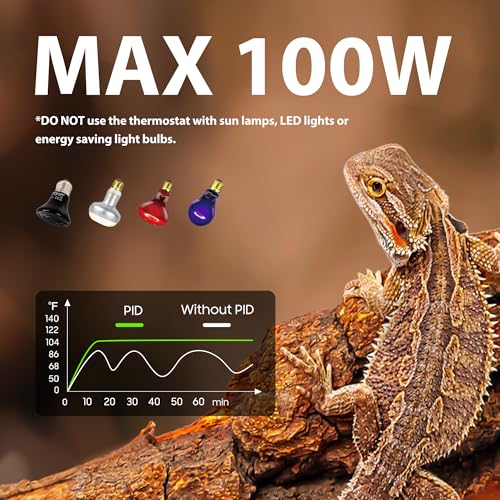 Reptile Light Fixture with Dimming Thermostat, 5.5 Inch Deep Dome Lamp Fixture with Temperature Controller for Bearded Dragon, Turtle, Snake and Lizard Tanks, Max 100W - size: 5.5 inch deep
