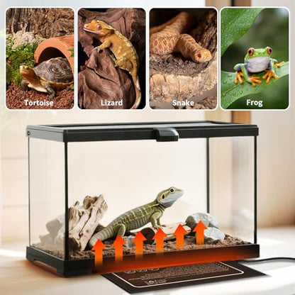 Reptile Heat Pad, 12x8 Inches, Adjustable Temperature Control, 16W, for 30-40 Gallon Tanks (M, Heat Mat) - size: M