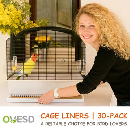 30PCS Bird Cage Liners - 13.8x13.8 Inch Leak-Proof Disposable Tray Pads for Parrots, Parakeets, Cockatiels, Lovebirds | Easy-Clean Cage Bottom Paper | Customizable Size