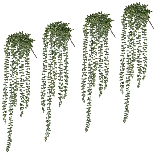 4 Pcs String of Pearls Plant Artificial Hanging Succulents Plants Draping Greenery Fake Hanging Greenery Vines Decoration for Home Garden Indoor and Outdoor - color: 4pcs Green