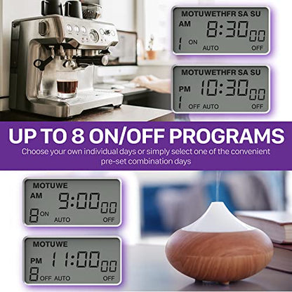 Fosmon 7 Day Digital Timers for Electrical Outlets, Indoor Plug-in Light Timers Switch Programmable, Electric Wall Plug for Lamp, Grow Reptile Lights, Aquarium, 15A/1875W, Grounded - style: 7 Day Timer With Random Function 1 pack