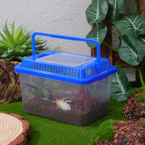 Portable Turtle Carrier Fish Tank with Lid, Mini Plastic Aquarium for Reptiles and Goldfish, Sturdy Small Square Terrarium for Home and Travel Use