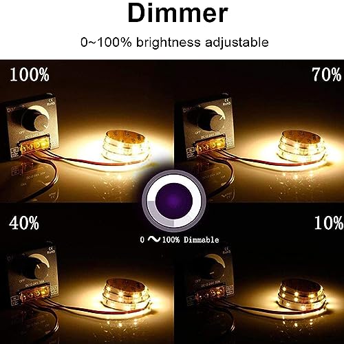 2Pack LED Dimmer Switch DC 12-24V 30A PWM Stepless Brightness Dimming Controller for Single Color LED Strip 5050/3528 Light
