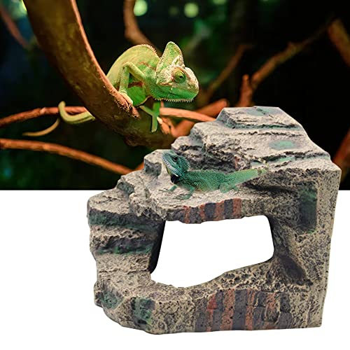 Turtle Basking Platform Habitat Hiding Cave Reptile Habitat Climbing Resin Fish Tank Aquarium Ornament for Lizards, Frogs, Snakes,Chameleon
