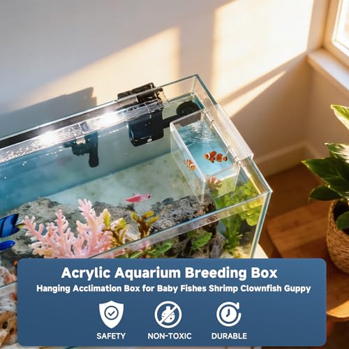 Acrylic Hatchery Incubator Tank for Fish & Corals, Hanging Acclimation Box for Saltwater & Freshwater Aquariums, Aquarium Fish Breeding Box for Small Fish Shrimp Turtle and Betta as Decoration