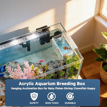 Acrylic Hatchery Incubator Tank for Fish & Corals, Hanging Acclimation Box for Saltwater & Freshwater Aquariums, Aquarium Fish Breeding Box for Small Fish Shrimp Turtle and Betta as Decoration