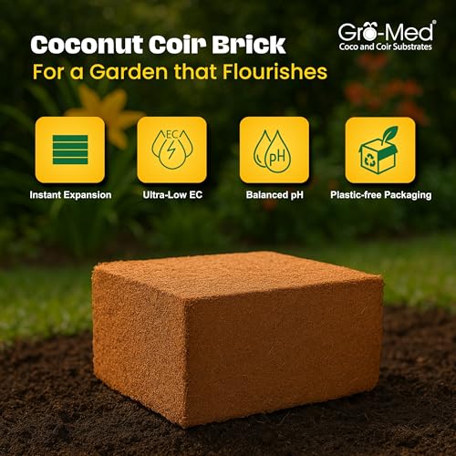 Gro-Med Coco Coir Brick 10 lbs – Expands to 80 Quarts – Enriched Organic Coconut Coir – Potting Soil for Indoor Outdoor Plants, Seed Starter, Vegetables, Mushrooms, Gardening Use - size: 1 Pack - NPK Enriched Coco Coir Block