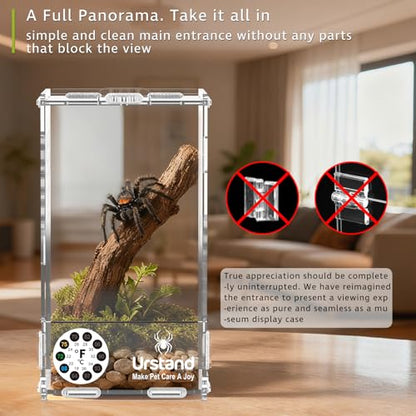 Jumping Spider Enclosure, Front-Opening Acrylic Spider Terrarium with Magnetic Door,Laser-Cut Biomimetic Ventilation System, Escape-Proof for Feeder Insects (4.3"x4.3"x7.8") - size: 4.3"x4.3"x7.8"