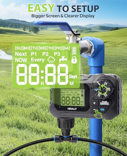 HIRALIY 59FT Drip Irrigation Kit with Water Timer, Quick-Connect Garden Watering System with 15 Adjustable Misting Nozzles, 1/4 in Tubing for Greenhouse, Hanging Plants & Raised Beds - size: 59 feet