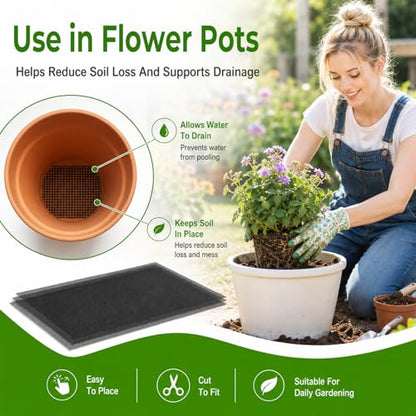 30pcs Terrarium Mesh,11.8 X 7.8 in Bonsai Mesh Screen for Plants | Plastic Flower Pot Hole Mesh Pad for Drainage Bonsai Terrarium Keep Soil From Flowing Away (Black)