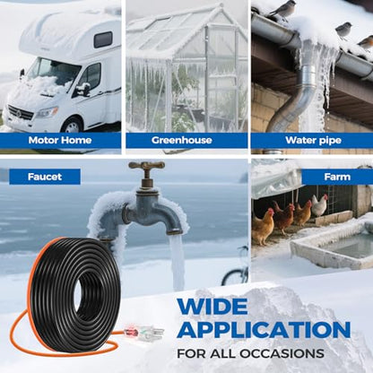 90FT（3FT-200FT） Pipe Heating Cable for Pipe Freeze Protection, Heat Cable for Water Pipes(Metal and Plastic), Pipe Heat Tape Keeps Water Flowing at -40°F 5w/ft, 120V Plumbing fixture - size: 90FT