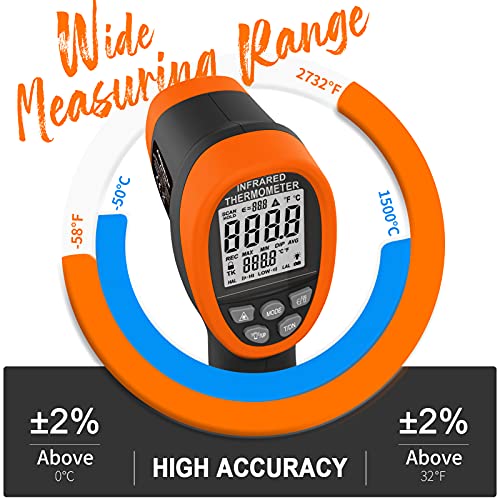 High Temperature Infrared Thermometer, AIOMEST Digital IR Pyrometer 30:1 Measure Temp -58~2732℉, Dual Laser Industrial Termómetro Handheld AI-1500 for HVAC Kilning Casting Pottery Forge - color: Orange
