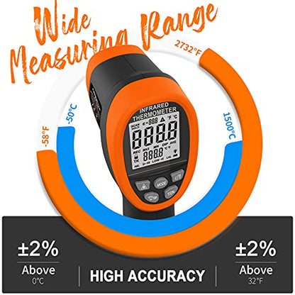 High Temperature Infrared Thermometer, AIOMEST Digital IR Pyrometer 30:1 Measure Temp -58~2732℉, Dual Laser Industrial Termómetro Handheld AI-1500 for HVAC Kilning Casting Pottery Forge - color: Orange