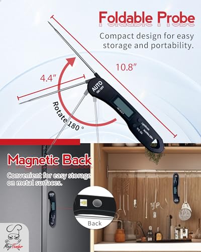 5 PCs Fast 1.2s Instant Read Meat Thermometer for Grilling & Smoking, ±1°F Accuracy with Calibration, Reversible Backlit LCD for Left/Right Hand, Magnetic Digital Food Thermometer for BBQ, Candy, Oil