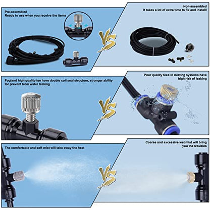 Fogland Pump Misting System: Outdoor Misting System 49ft Misting Cooling System with 16pcs 0.016" Orifice Thread Stainless Steel Misting Nozzle for Patio Garden Backyard - size: 0.016" Orifice/49FT with 12V Pump