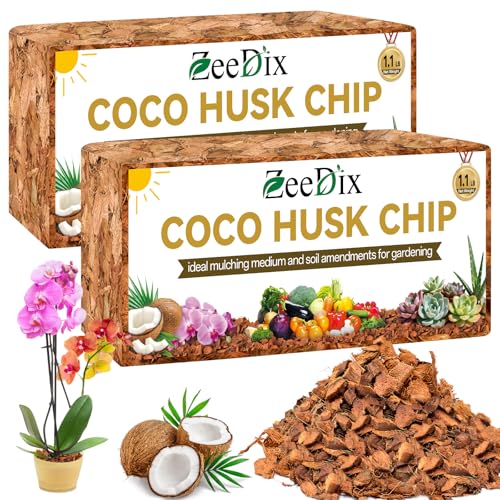 Zeedix 2 Pack Coco Husk Chips for Plants, 2.2LB | 100% Organic Coconut Chips Mulch with Low EC & PH Balance, Indoor Plant Flowers Herbs Vegetables, Reptiles Tanks Substrate - color: 2 pack
