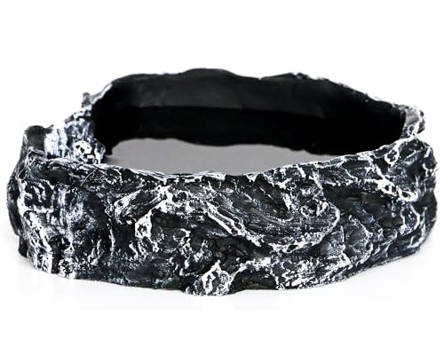 Reptile Feeding Dish Bowl,Reptile Rock Food/Water Dish for Reptiles,Amphibians,Bearded Dragon,Lizard,Frog,Gecko,Tortoise,Hermit Crab and Other Little Critters,Made from Premium Resin(Large Size)