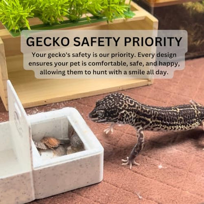 Geckopia Triple Dish 3.0 | 3 in 1 Reptile Bowl | Gecko & Reptile Calcium & Water Food Bowl | Mealworm Dish in BioPlastic | Wood - color: Wood