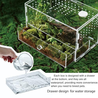 Acrylic Clear Reptile Habitat Enclosure Terrarium with Latch ，Perfect for Amphibians and Invertebrates Such as Spiders, Frogs, etc (Horizontal)