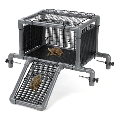 SKARUS Extra Large Turtle Basking Platform for 40-90 Gallon Aquarium Tanks | Adjustable 10.6"-20.5" Width Over-Tank Suspended Dock with Heat-Resistant Top & Scratch-Free Mounts