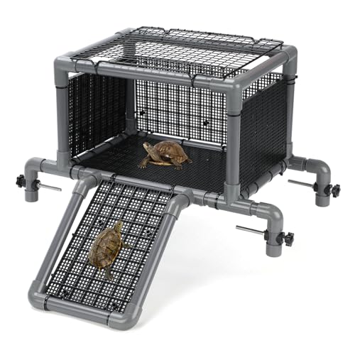 SKARUS Extra Large Turtle Basking Platform for 40-90 Gallon Aquarium Tanks | Adjustable 10.6"-20.5" Width Over-Tank Suspended Dock with Heat-Resistant Top & Scratch-Free Mounts