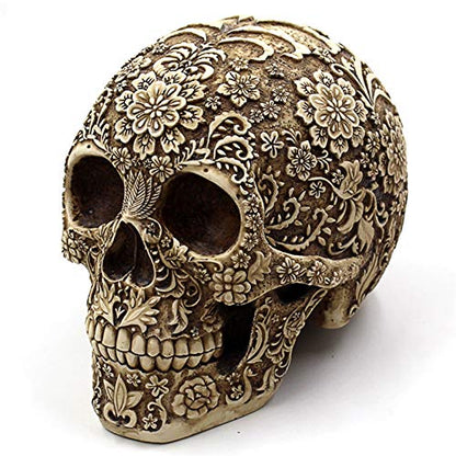 UJOY Creative Skull Flowers Sculpture 8.1'' Human Head Skeleton Statue Collectible Halloween Decoration Home Decor