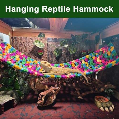 Bearded Dragon Hammock, Soft Reptile Hammock Lounger with Suction Cups, Fabric Lizard Bed with Climbing Toys, Gecko Tank Accessories for Snake, Chameleon (Red L) - color: Red Bearded Dragon Hammock : L