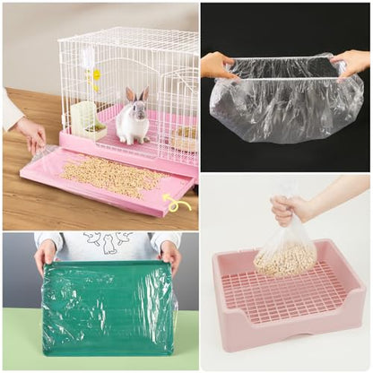 50 Pack Disposable Rabbit Litter Box Liners Disposable Rabbit Cage Cover Liner Waterproof Plastic Wrap for Guinea Pig Training Potty Tray Bunny Litter Pan Trainer Corner Pellet Bedding Toilet