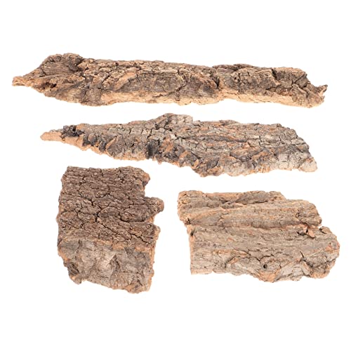 ORFOFE Natural Cork Bark Reptile Climbing Platform 4-Pack Terrarium Decor Reptile Hide for Snakes Lizards Small Pet Habitat Accessories