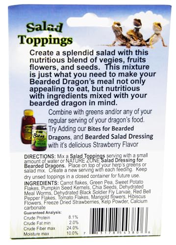 Nature Zone Salad Toppings for Bearded Dragons Nutritious Mix of Veggies, Fruits, Flowers, Seeds & Mealworms Healthy Reptile Food Topper, 1 oz