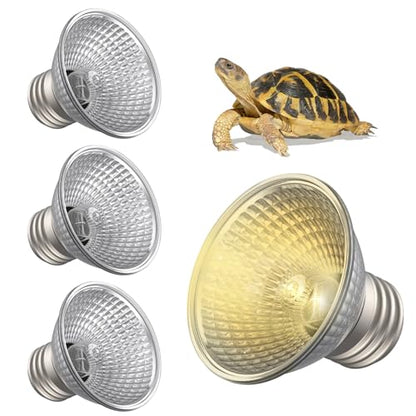 Pawfly 4 Pcs Heat Lamp Bulbs for Reptiles, 50 W UVA UVB Bulb, Reptile Heat Bulb Replacement, Turtle Lamp for Turtle Tank, Turtle Light for Bearded Dragon, Tortoise, Lizard & Chameleon